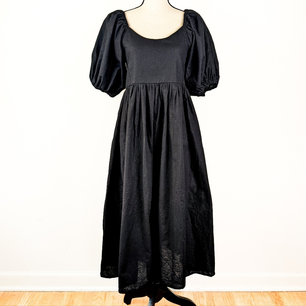 🦋LAST🦋 NWT Bali ELF Cheri Linen Midi Dress, Black, Size XL